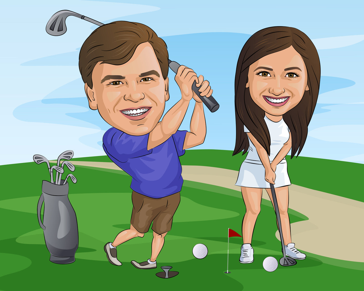 Golfer Gift - Custom Caricature Portrait From Your Photo/Golf Player Gift/Golf Cartoon