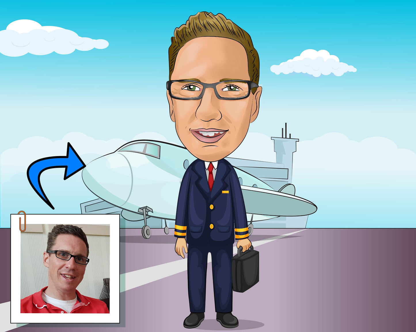 Helicopter Pilot Gift - Custom Caricature Portrait From Your Photo