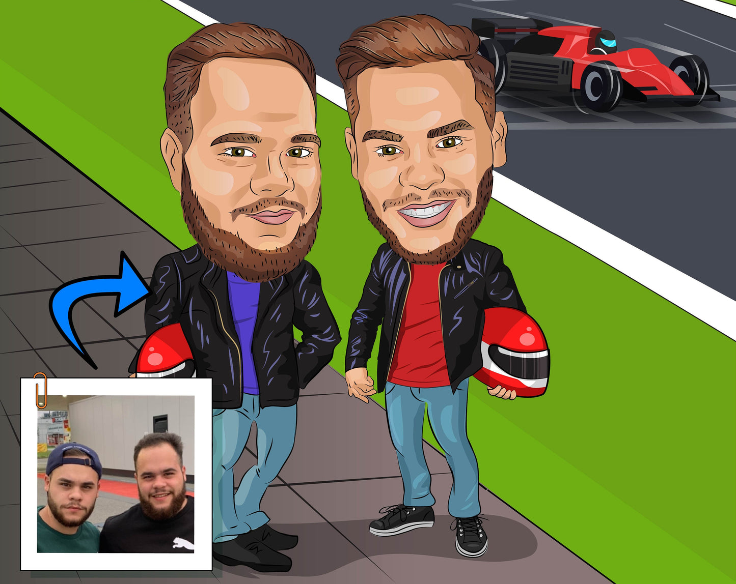 Racing Lover Gift - Custom Caricature Portrait From Your Photo, Racing Pilot Cartoon