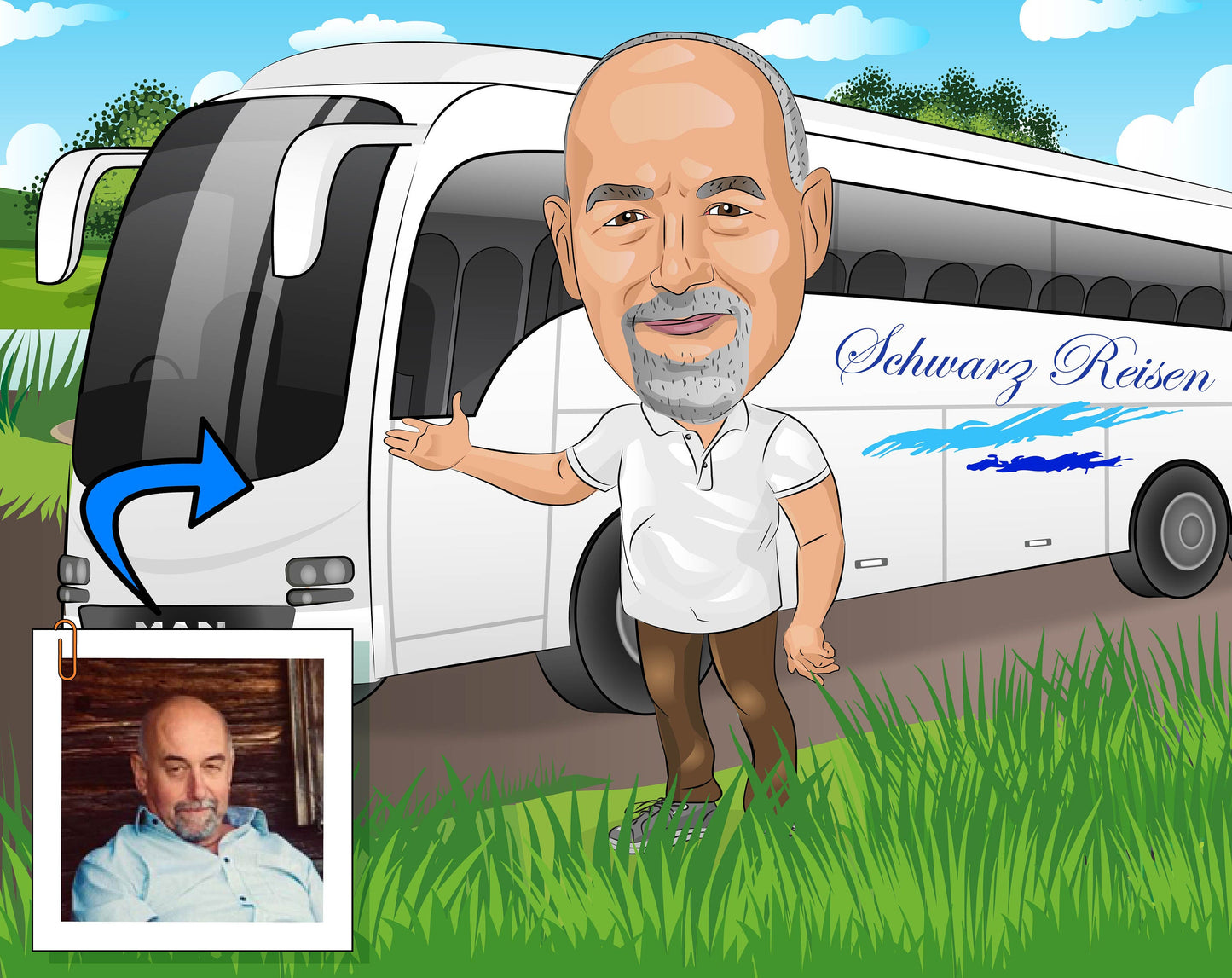 Tour Guide Gift - Custom Caricature From Photo, tourist guide