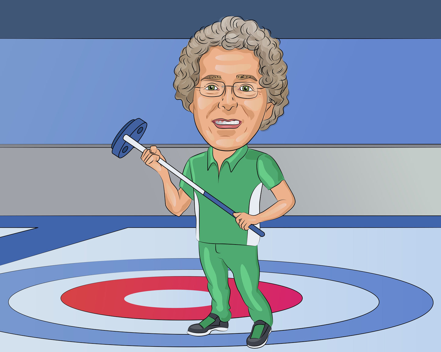 Curling Player Gift - Custom Caricature Portrait From Your Photo/curler gift/curling gift