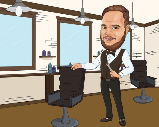 Barber Gift - Custom Caricature Portrait From Your Photo/barber shop gift