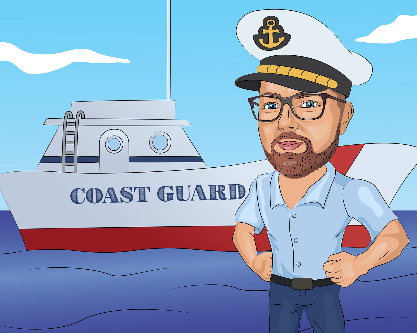 Coast Guard Gift - Custom Caricature Portrait From Your Photo/USCG gift