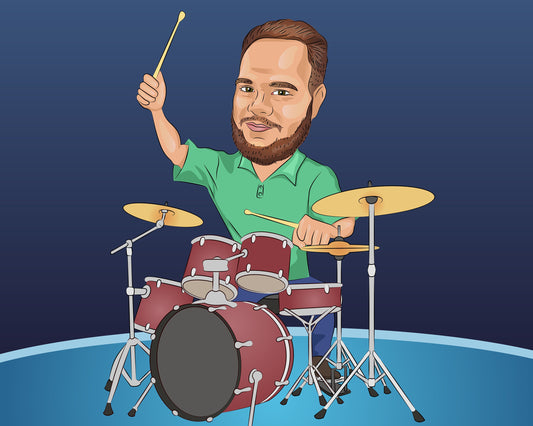 Drummer Gift - Custom Caricature Portrait From Your Photo/percussionist gift