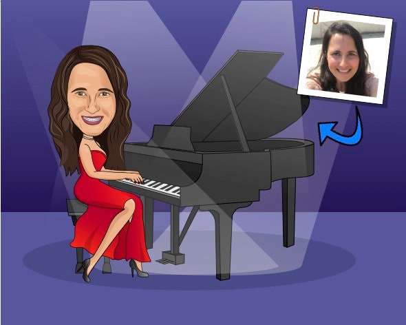 Pianist Gift - Custom Cartoon Portrait/keyboardist gift/accompanist gift/piano player gift