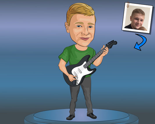Guitarist Gift - Custom Cartoon Portrait/guitar player gift/bass player gift/bassist gift