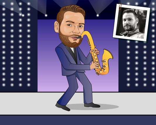Saxist Gift - Custom Cartoon Portrait/Saxophone player gift