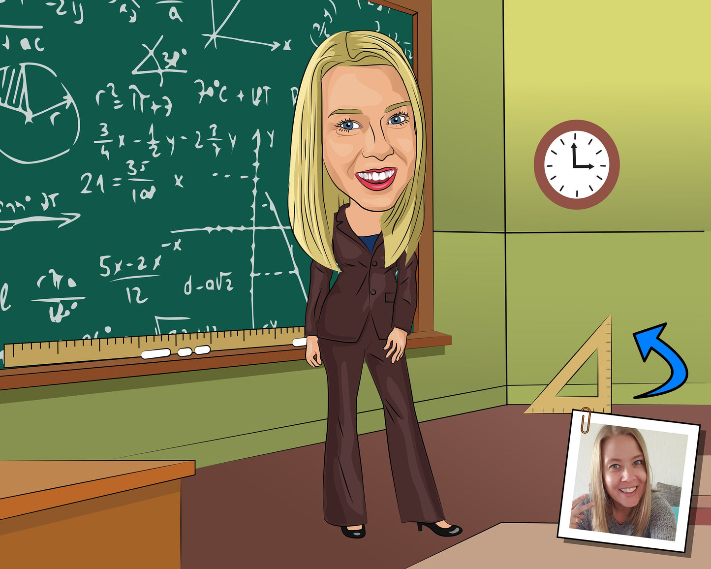 Math Teacher Gift - Custom Caricature Portrait From Your Photo/Mathematician gift