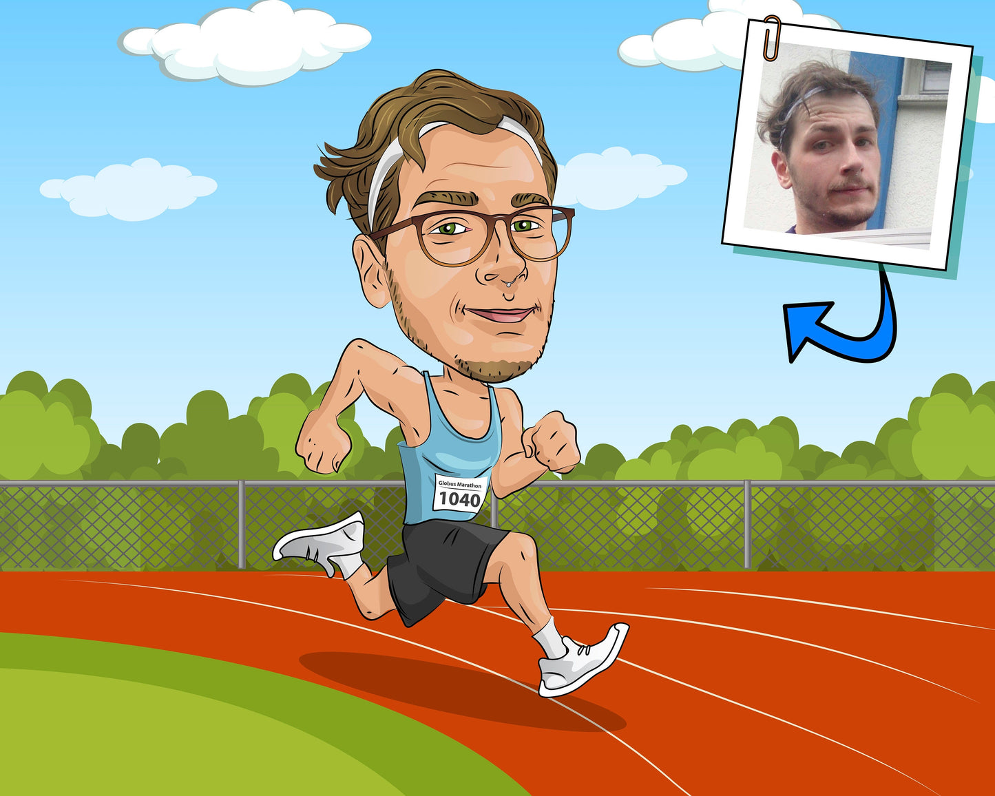 Running Track Gift - Custom Caricature From Photo, Track Runner, track and field