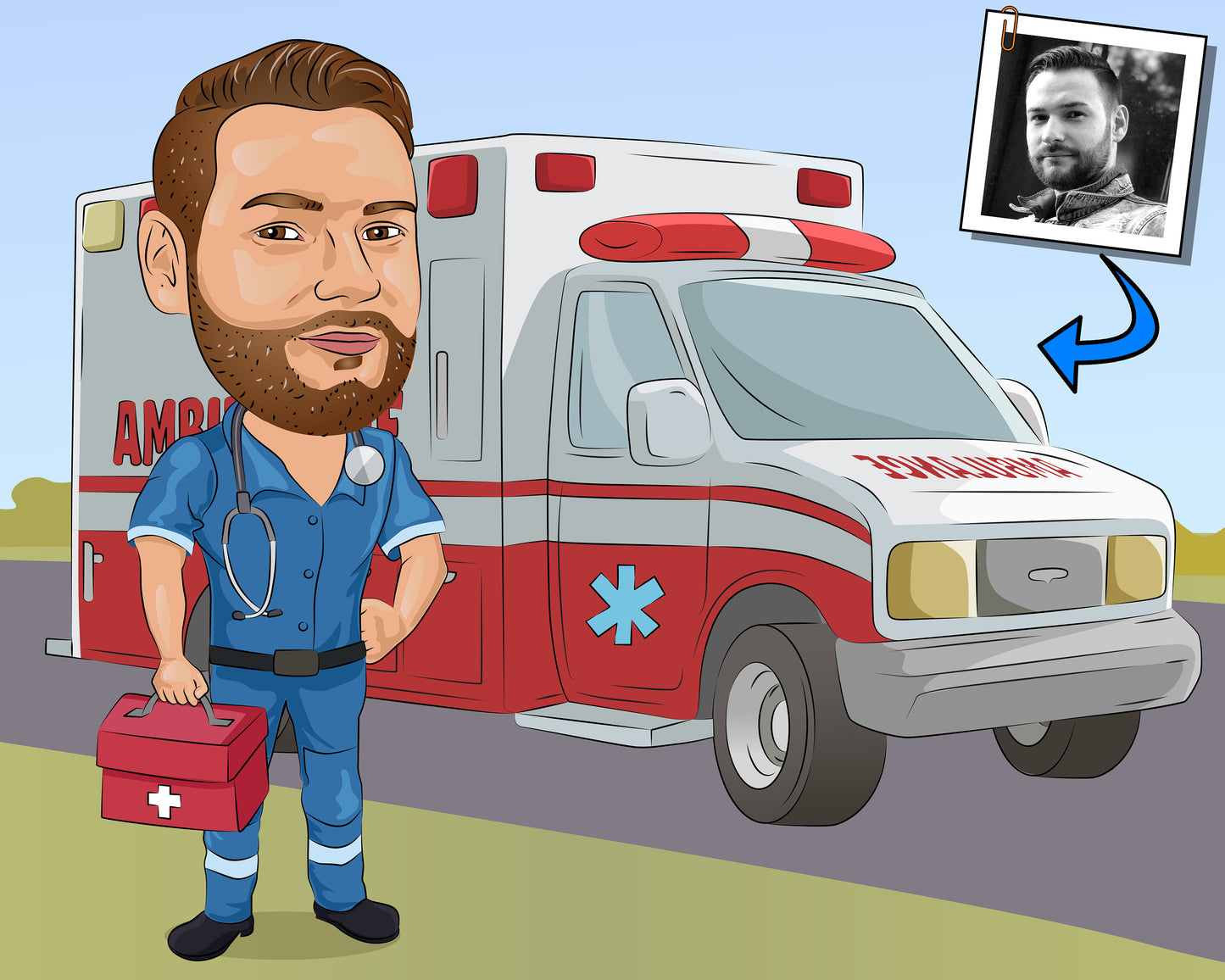 Paramedic Gift - Custom Caricature Portrait From Your Photo