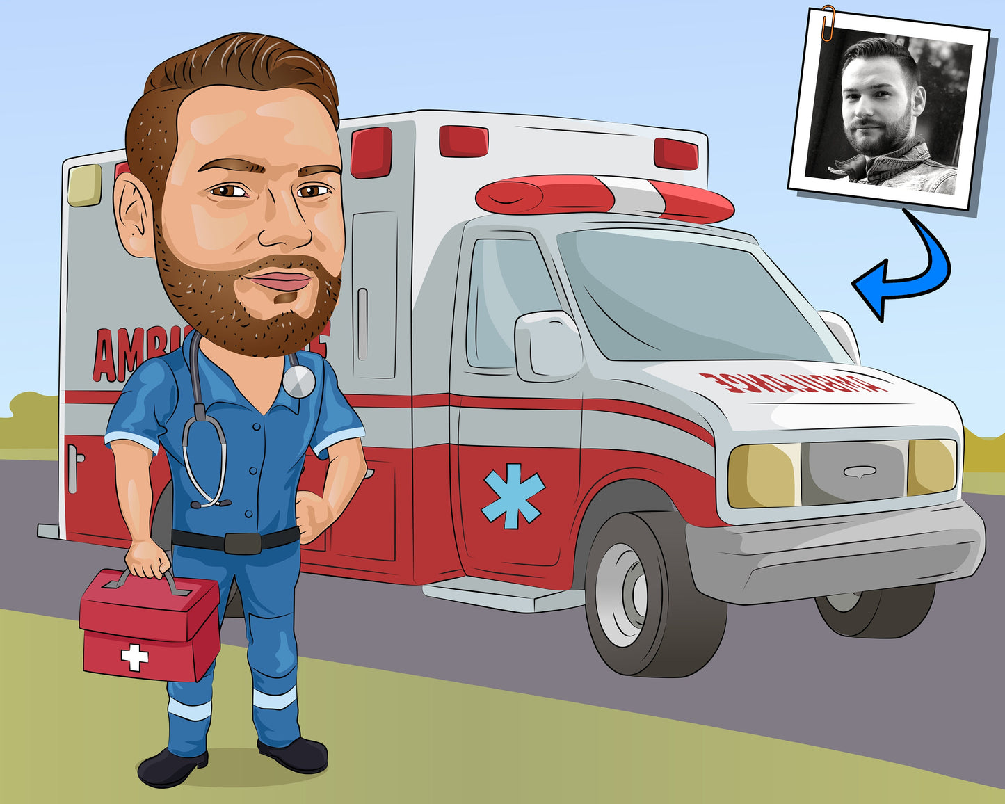Emergency medical technician Gift - Custom Caricature From Photo, EMT gifts, First Responder gift