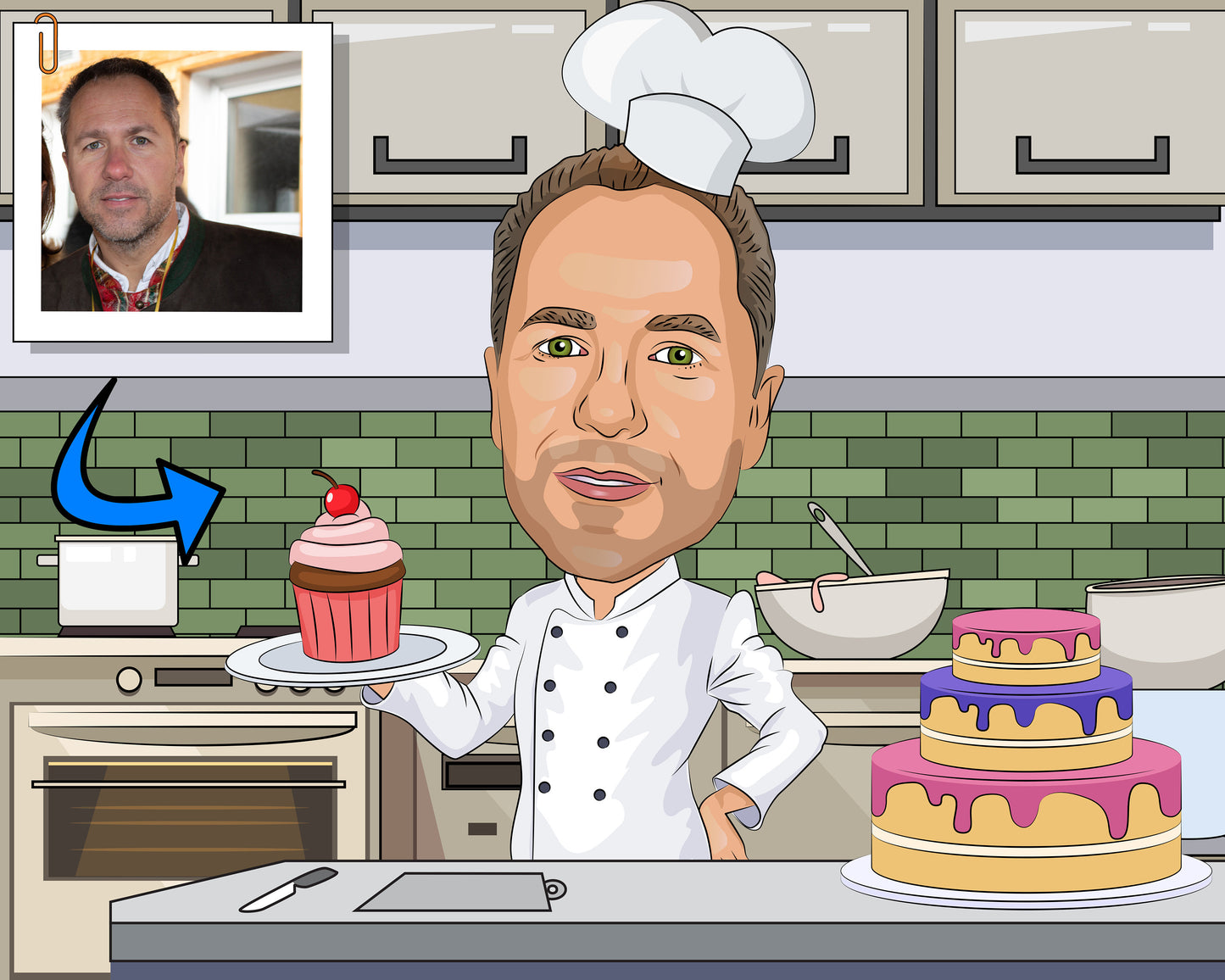 Pastry Chef Gift - Custom Caricature Portrait From Your Photo