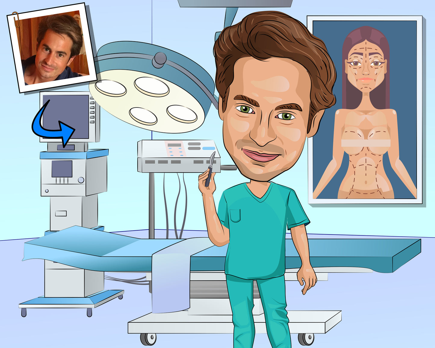 Plastic Surgeon Gift - Custom Caricature Portrait From Your Photo