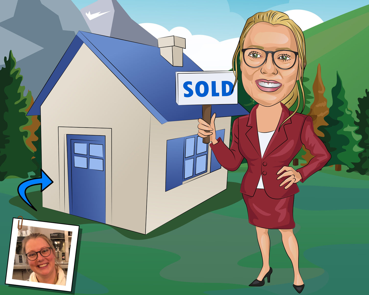 Real Estate Agent Gift - Custom Caricature Portrait From Your Photo/Real Estate Broker Gift