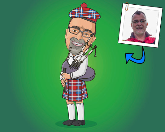 Bagpipes Player Gift - Custom Cartoon Portrait/Bagpipes gift