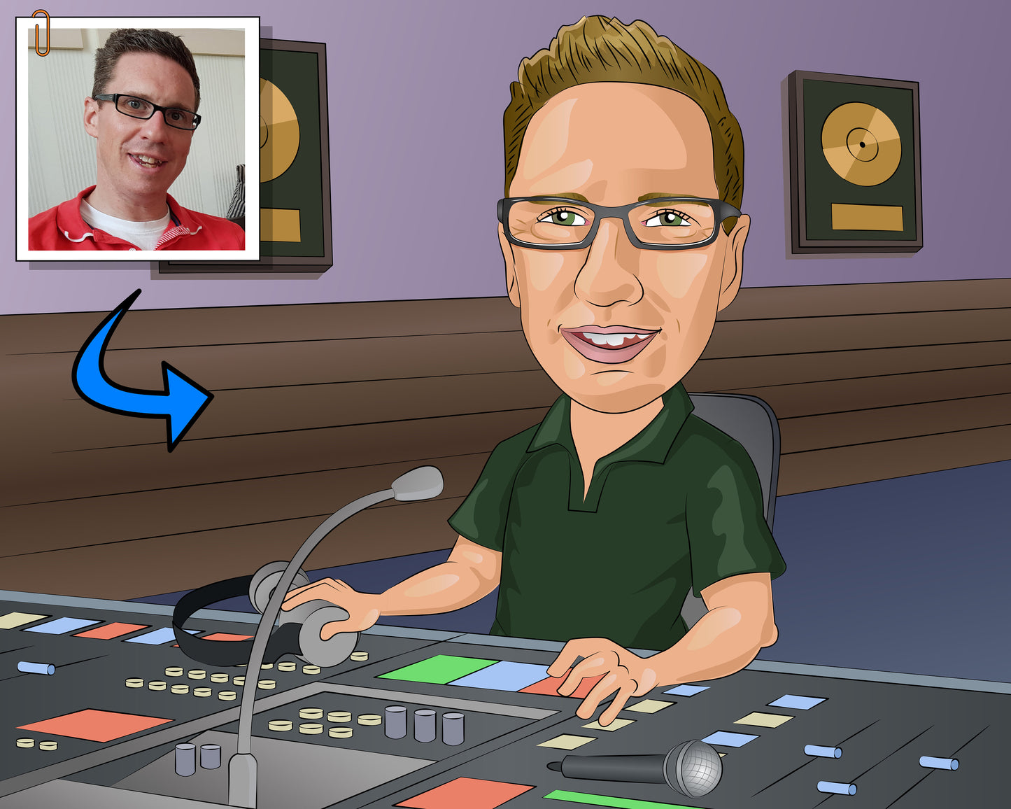 Sound Engineer Gift - Custom Caricature Portrait From Your Photo/recording engineer