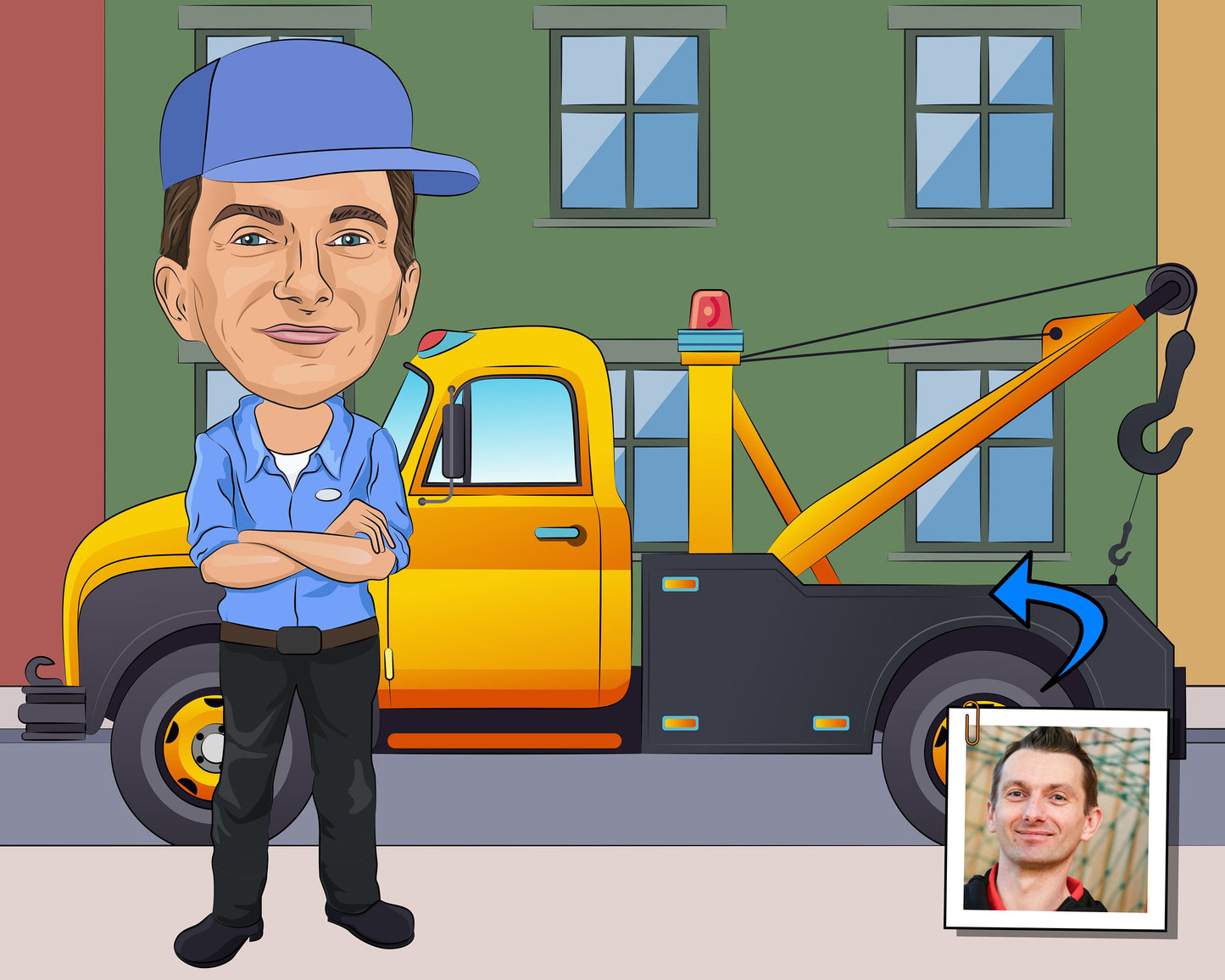 Tow Truck Driver Gift - Custom Caricature Portrait From Your Photo
