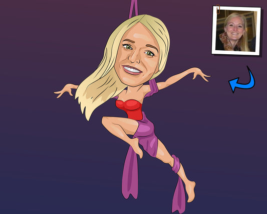 Aerialist Gift - Custom Caricature Portrait From Your Photo/Aerial Artist