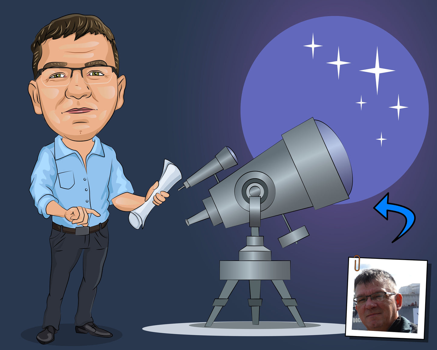 Astronomer Gift - Custom Caricature Portrait From Your Photo/astronomy gifts