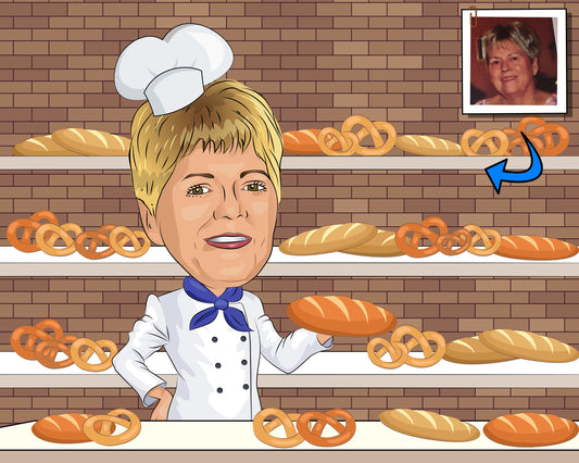 Baker Gift - Custom Caricature Portrait From Your Photo/bread maker gift