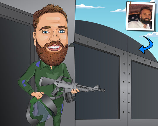 Airsoft Player Gift - Custom Caricature Portrait From Your Photo/paintball player