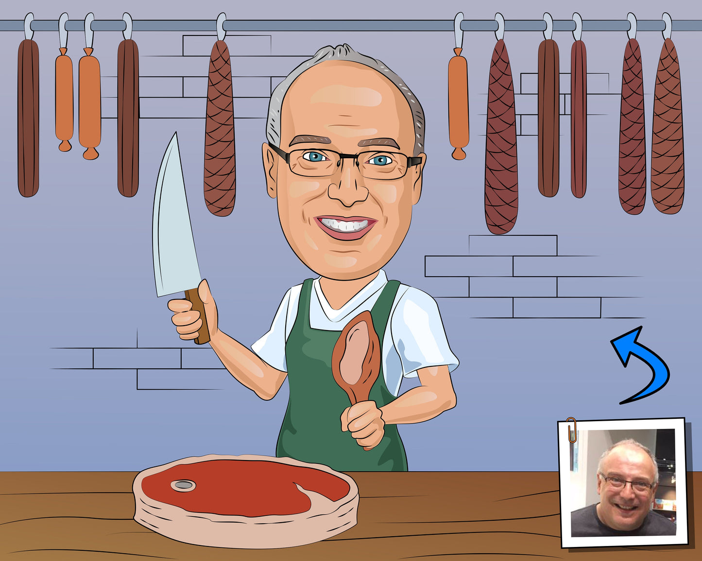 Butcher Gift - Custom Caricature Portrait From Your Photo