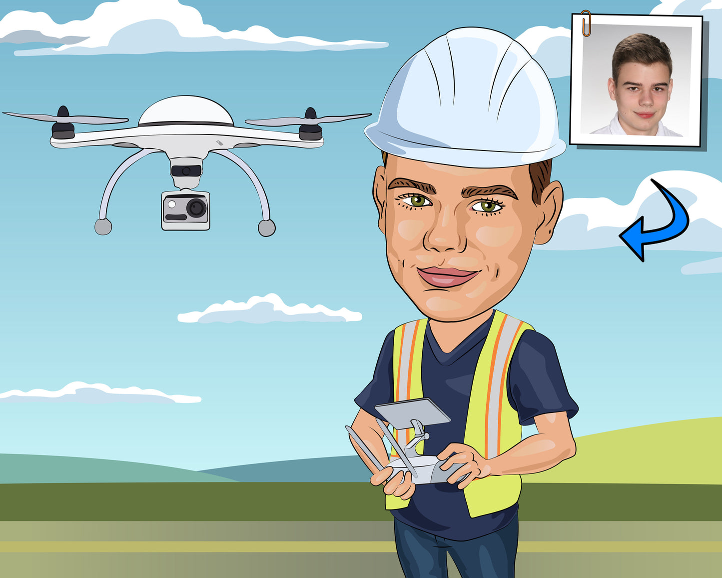 Drone Pilot Gift - Custom Caricature Portrait From Your Photo