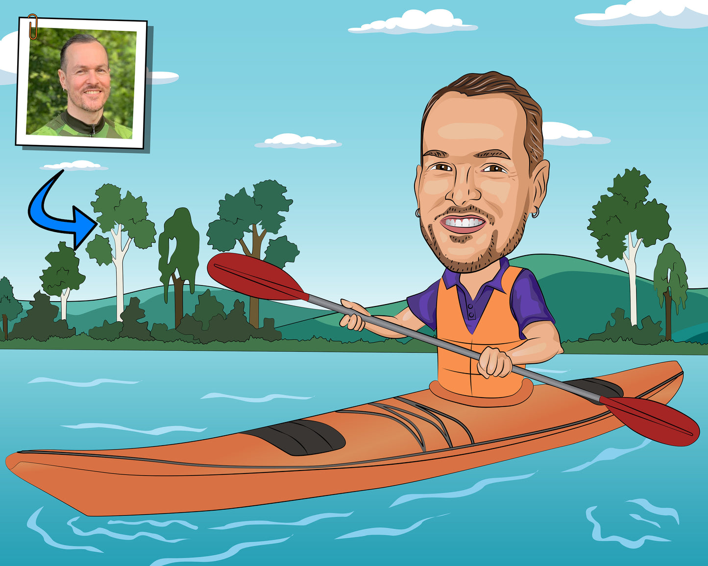 Kayaker Gift - Custom Caricature Portrait From Your Photo/kayaking gifts