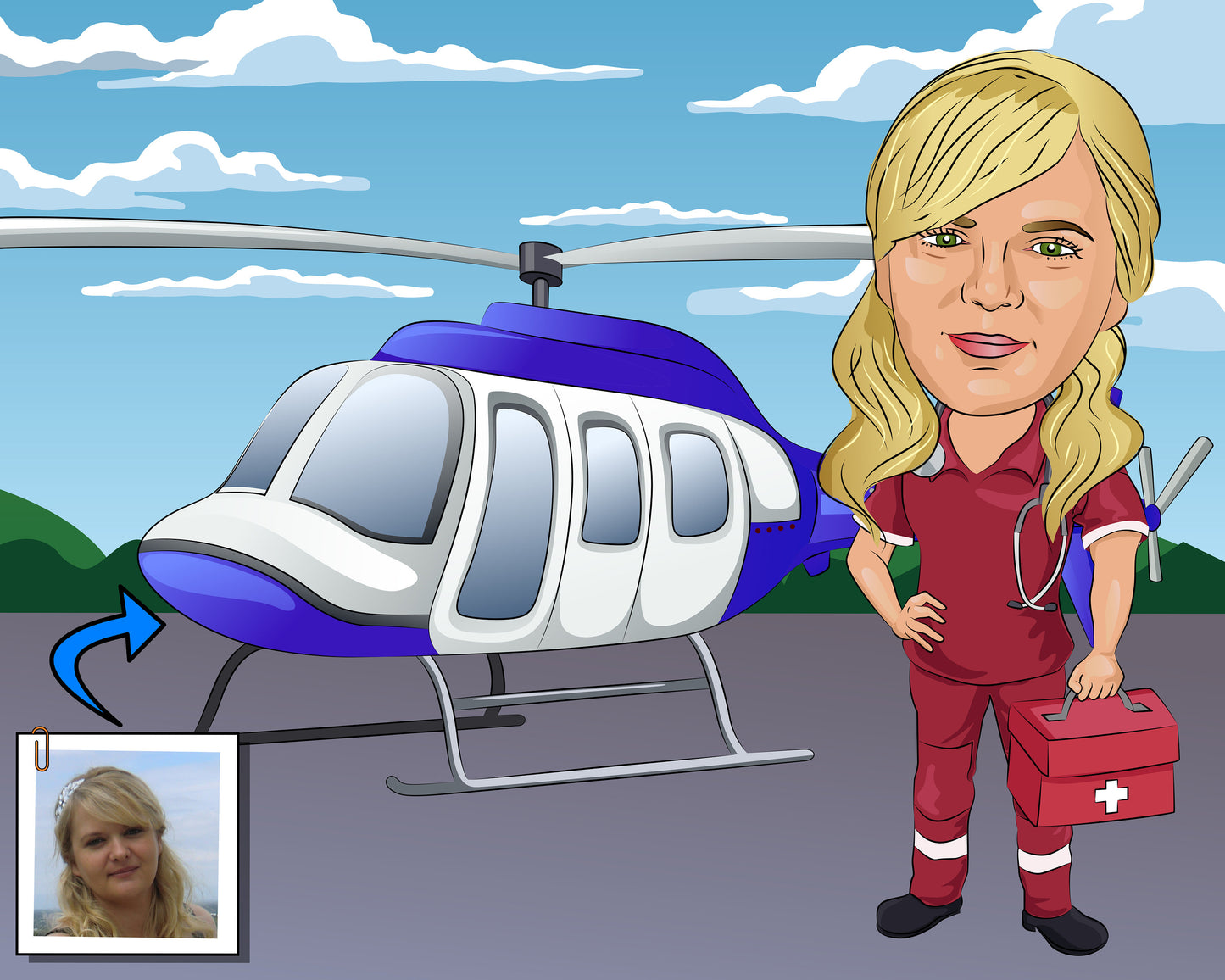 Flight Nurse Gift - Custom Caricature Portrait From Your Photo/flight medic/flight paramedic