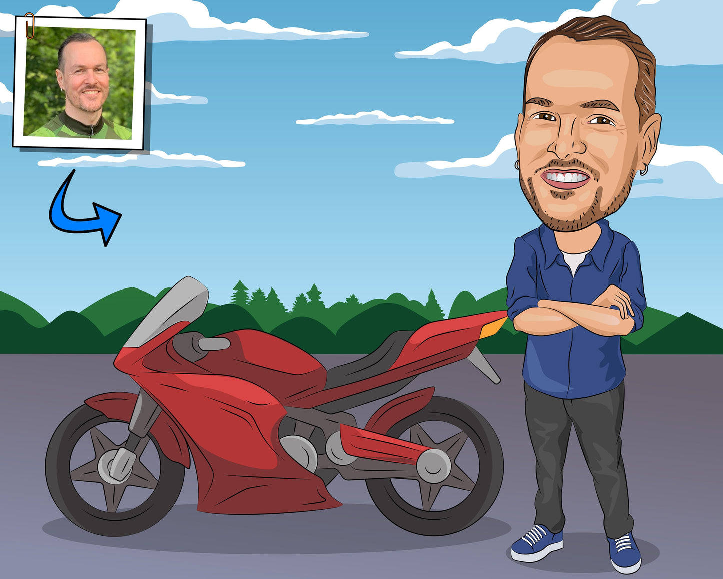 Motorcyclist Gift - Custom Caricature Portrait From Your Photo