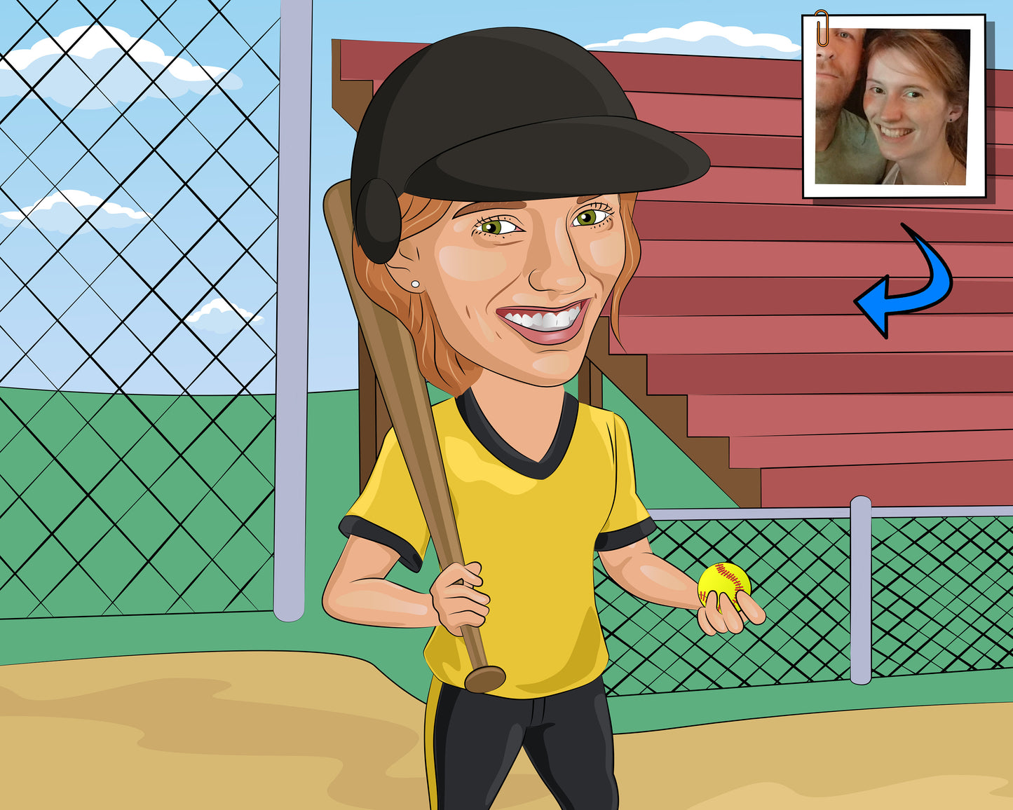 Softball Player Gift - Custom Caricature Portrait From Your Photo/softball coach gift