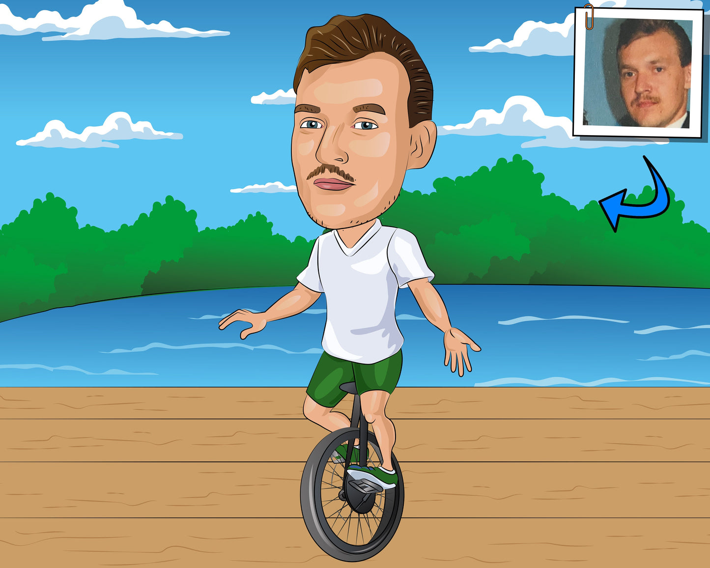 Unicyclist Gift - Custom Caricature Portrait From Your Photo/unicycle/monocycle