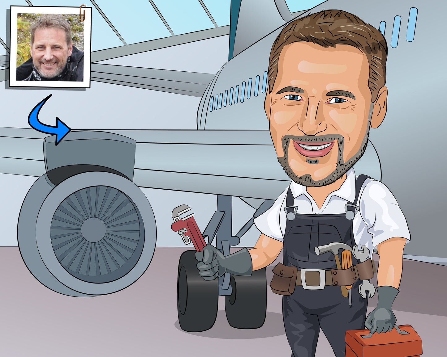 Aircraft Mechanic Gift - Custom Caricature Portrait From Your Photo/airplane mechanic