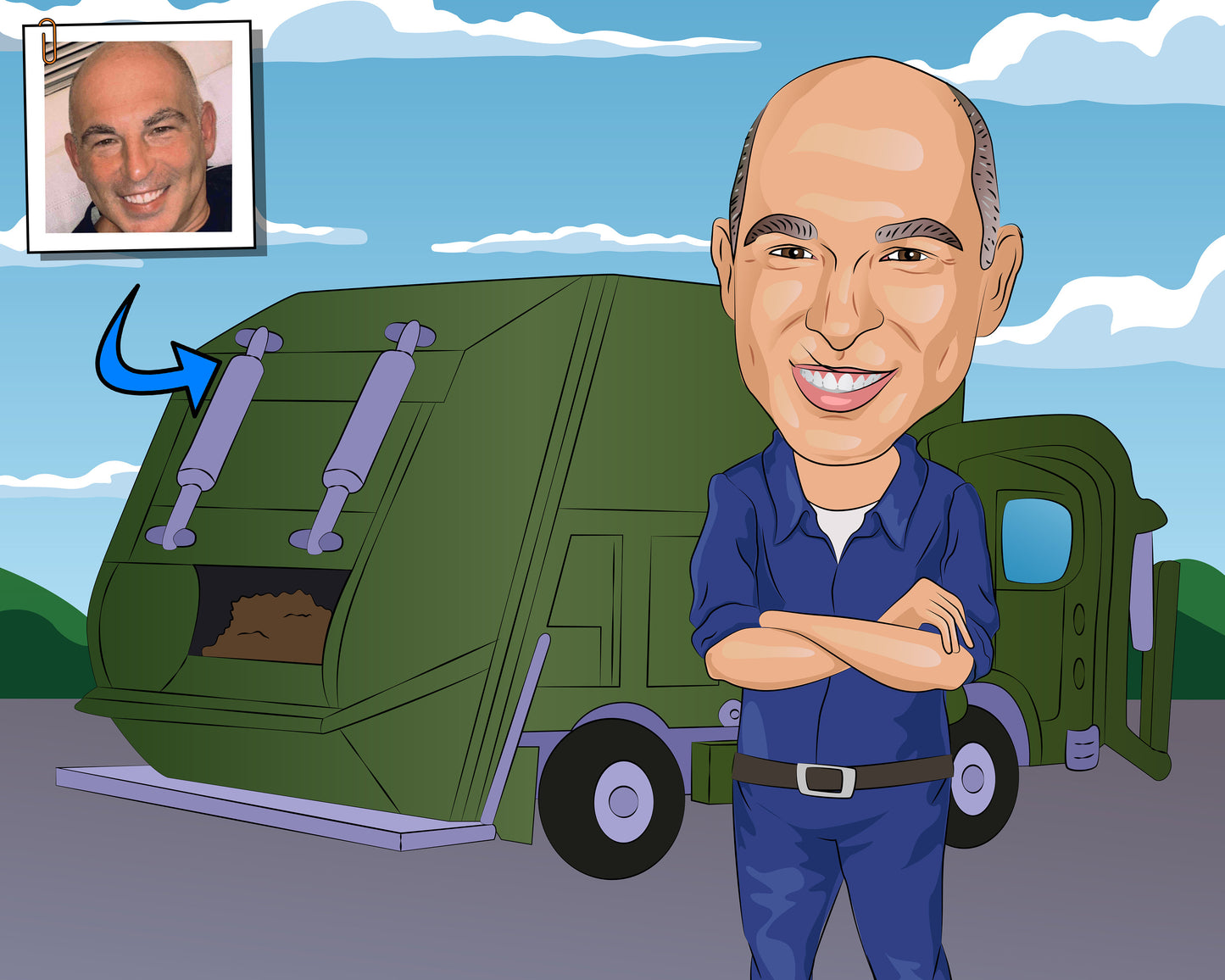 Garbage Truck Driver Gift - Custom Caricature Portrait From Your Photo