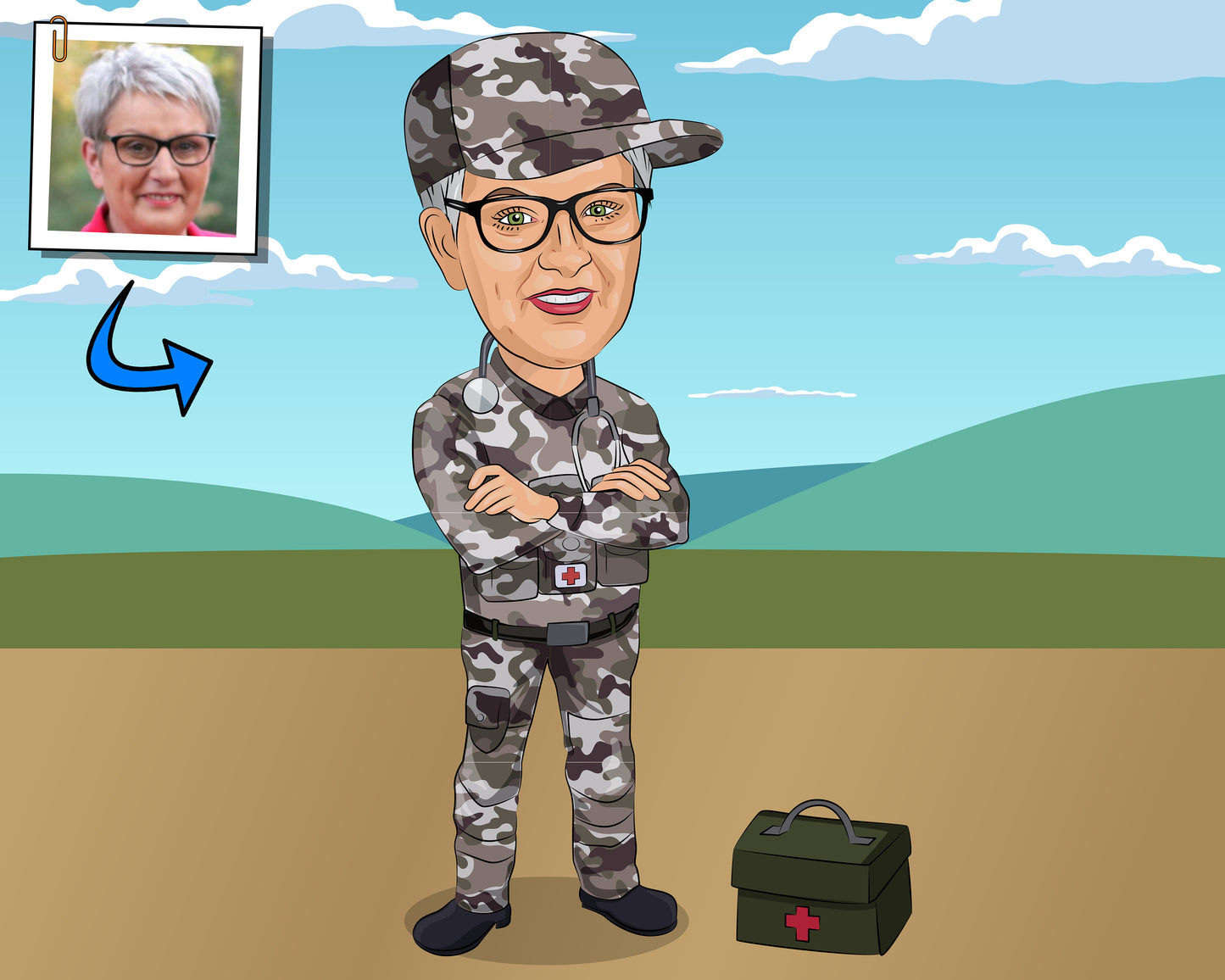 Military Nurse Gift - Custom Caricature From Photo, army nurse gift, navy nurse