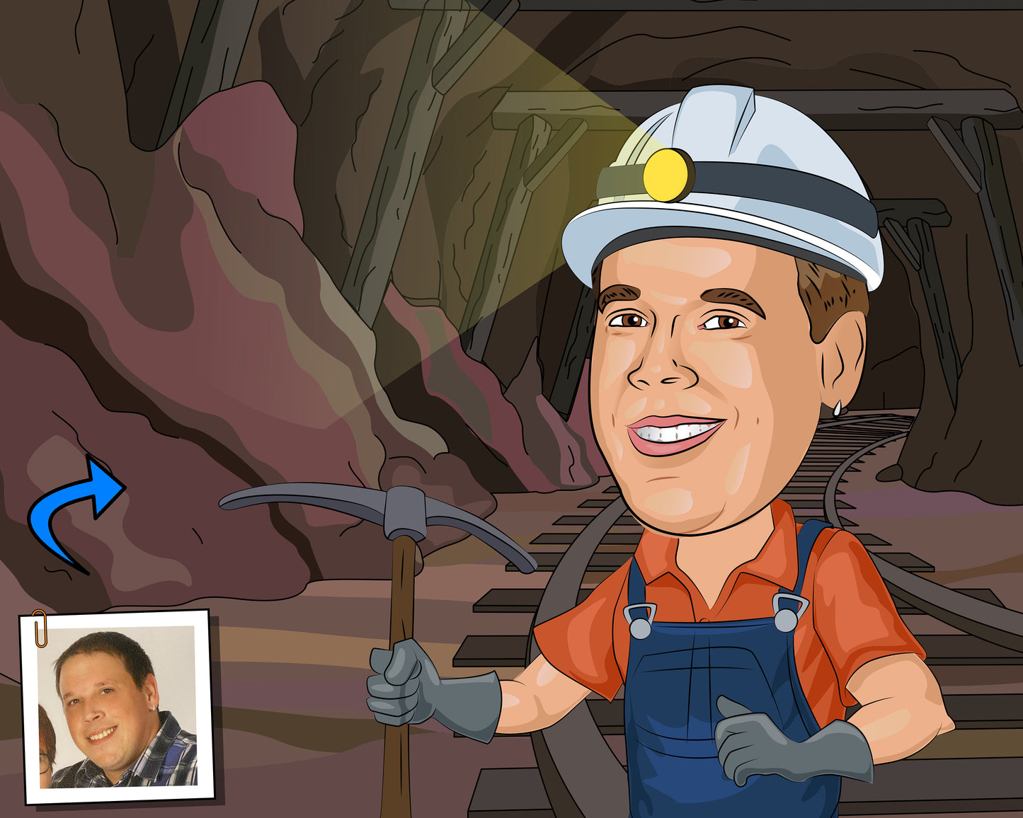 Miner Gift - Custom Caricature From Photo, coal miner, mining art