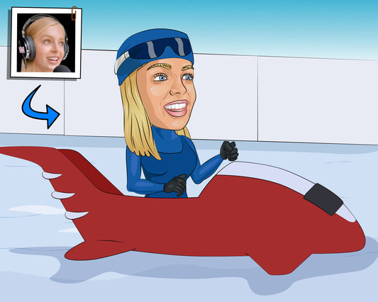 Bobsleigh Gift - Custom Caricature Portrait From Your Photo/bobsled gift