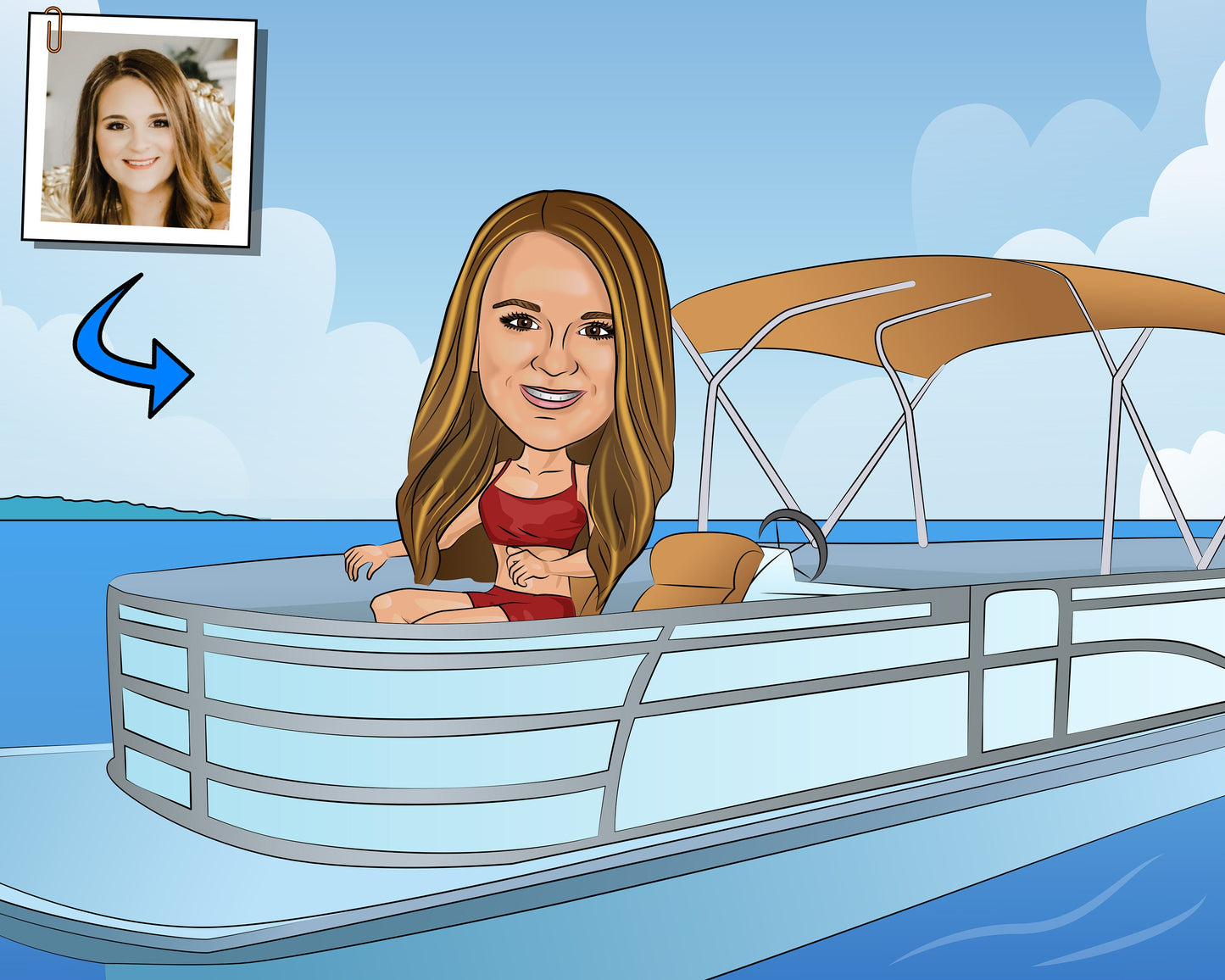 Pontoon Captain Gift - Custom Caricature From Photo, pontooning gift, pontoon boat gift
