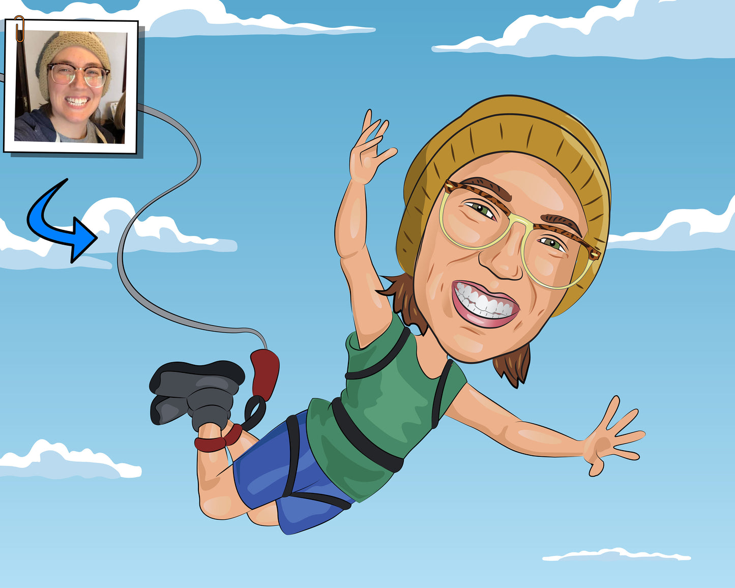 Bungee Jumping Gift - Custom Caricature From Photo, Bungee Jumper gift, Base Jump