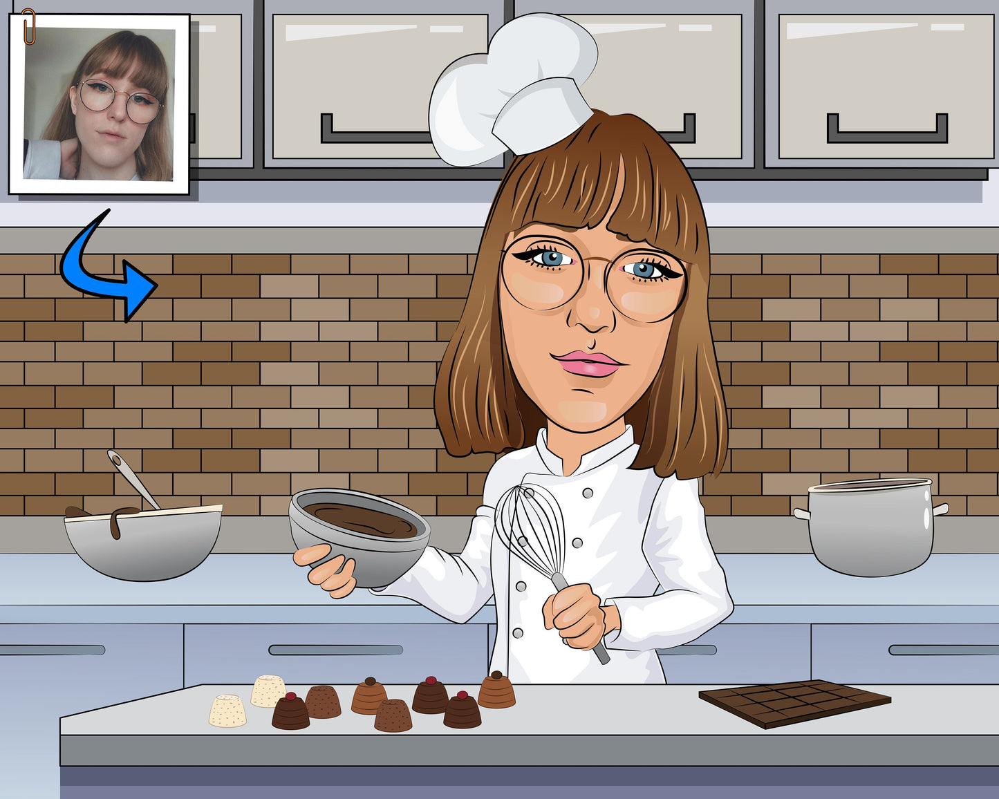 Chocolatier Gift - Custom Caricature Portrait From Your Photo