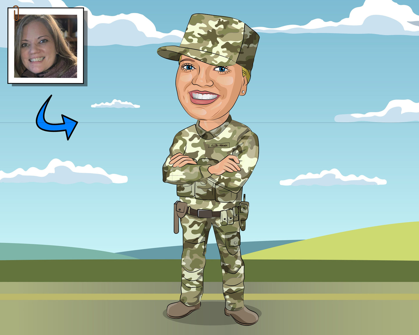 National Guard Gift - Custom Caricature Portrait From Photo, army national guard