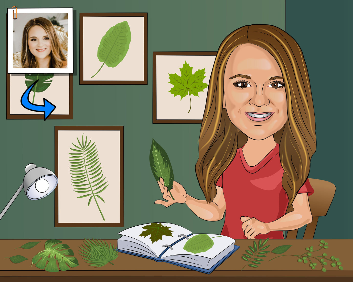 Leaf Collector Gift - Custom Caricature Portrait From Your Photo