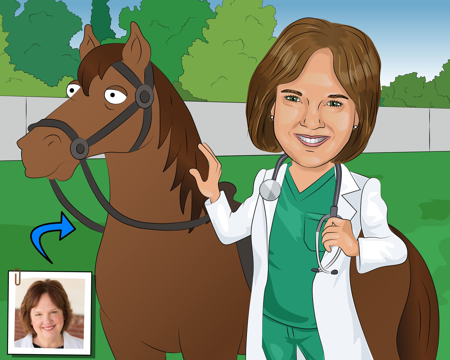 Horse Vet Gift - Custom Caricature From Your Photo, equine veterinarian