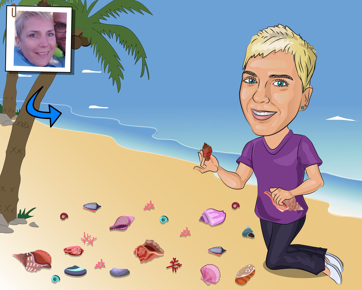 Sea Shell Collector Gift - Custom Caricature From Photo, seashell lover