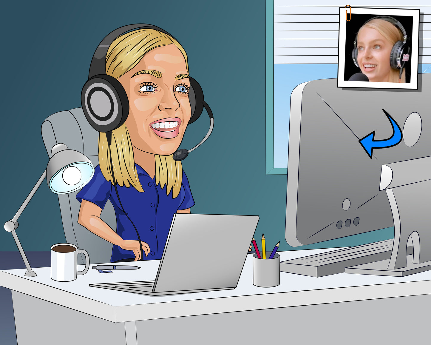 Call Center Operator Gift - Custom Caricature Portrait From Photo, dispatcher gift