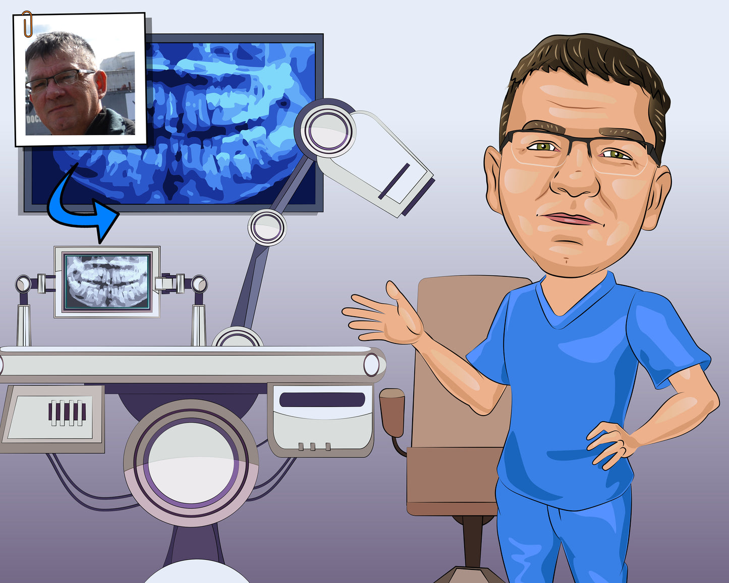 Dental X-Ray Technician Gift - Custom Caricature Portrait From Your Photo