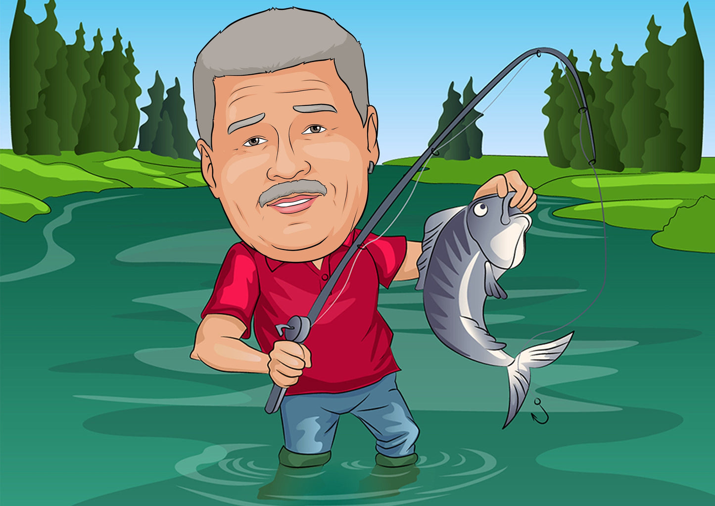 Angler Gift - Custom Caricature From Your Photo, weekend hooker