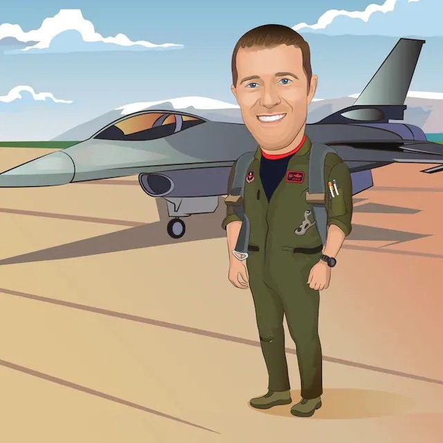 Air Force Pilot Gift - Custom Caricature From Your Photo, Air Force Retirement, military pilot
