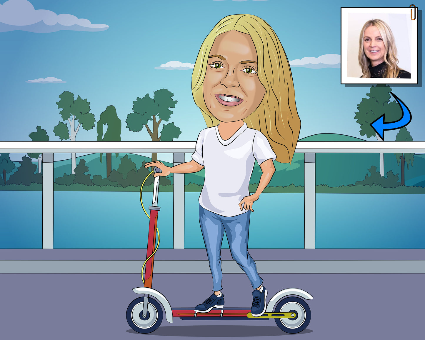 Electric Scooter Gift - Custom Caricature From Photo, push scooter