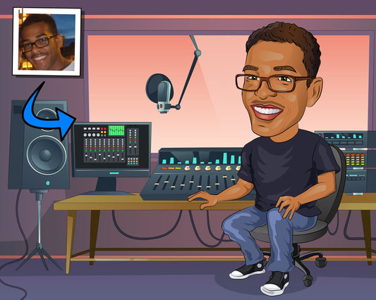 Music Producer Gift - Custom Caricature From Photo, Music Production, audio engineer